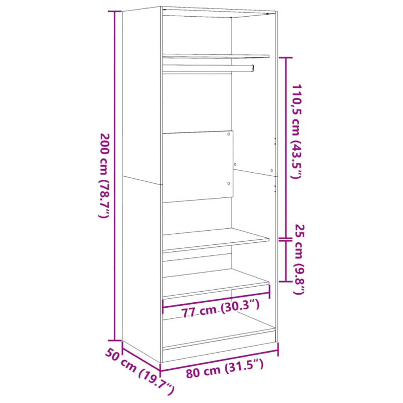 Kleiderschrank Weiß 80x50x200 cm Holzwerkstoff