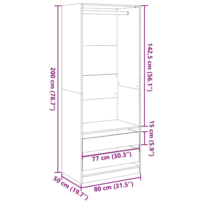 Kleiderschrank Braun Eichen-Optik 80x50x200 cm Holzwerkstoff