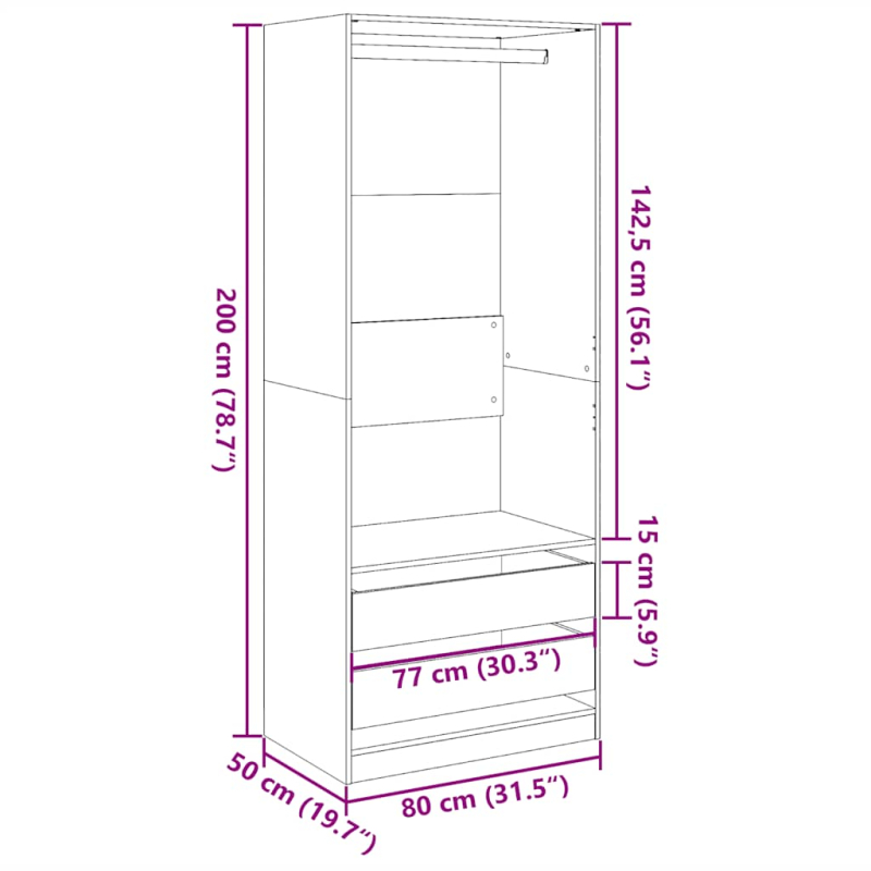 Kleiderschrank Artisan-Eiche 80x50x200 cm Holzwerkstoff