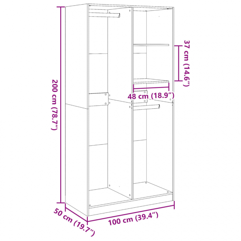 Kleiderschrank Artisan-Eiche 100x50x200 cm Holzwerkstoff