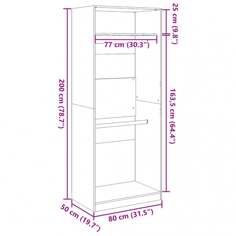 Kleiderschrank Artisan-Eiche 80x50x200 cm Holzwerkstoff