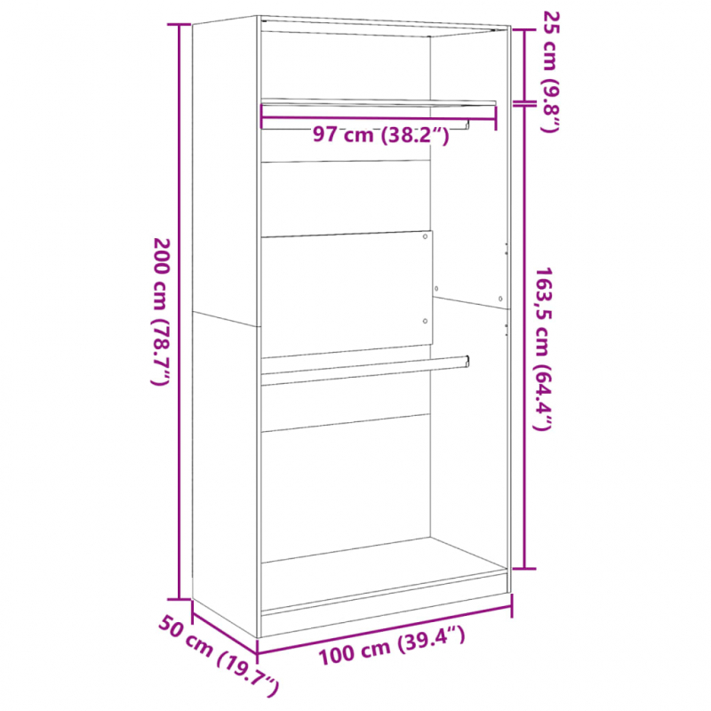 Kleiderschrank Betongrau 100x50x200 cm Holzwerkstoff