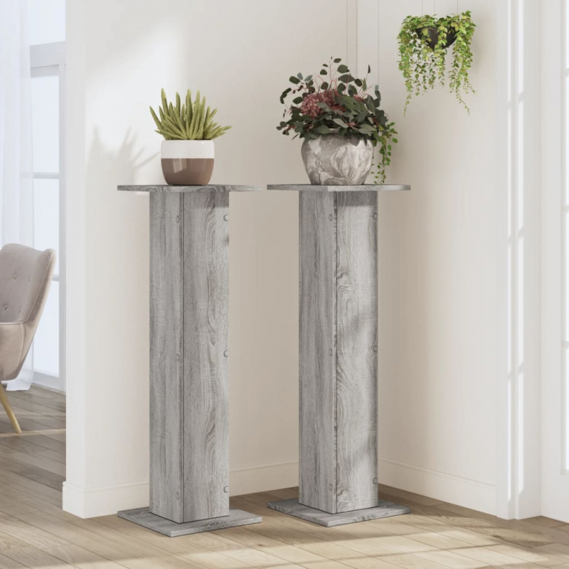 Pflanzenständer 2 Stk. Grau Sonoma 30x30x95 cm Holzwerkstoff