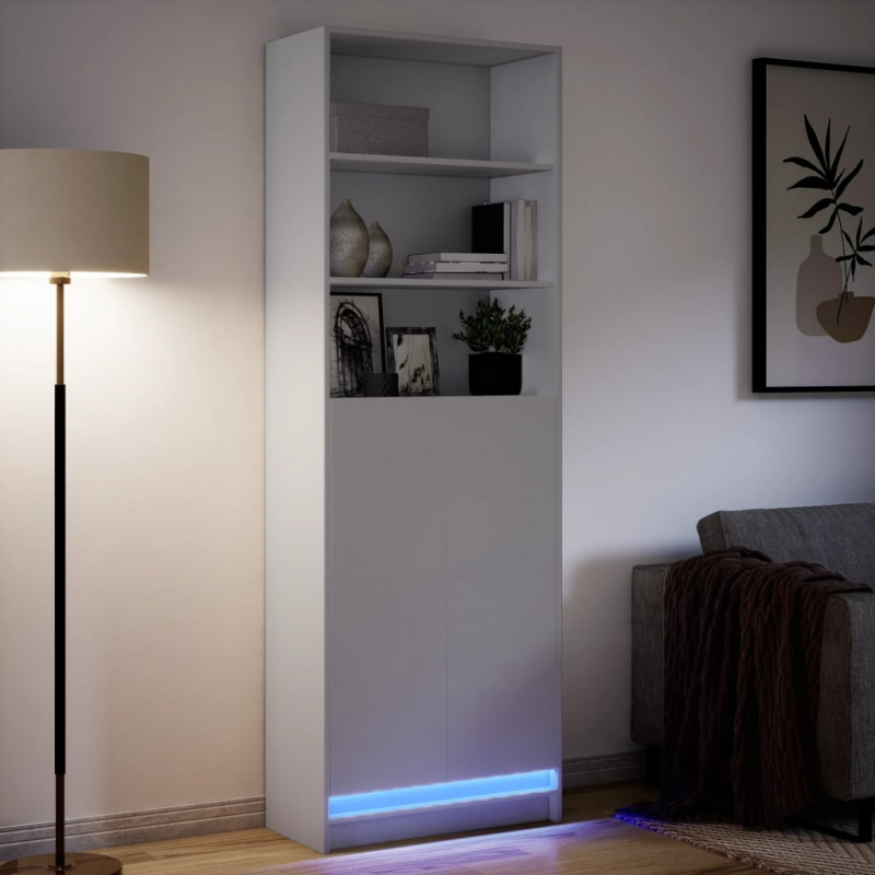 Highboard mit LED-Beleuchtung Weiß 69x32,5x200 cm Holzwerkstoff