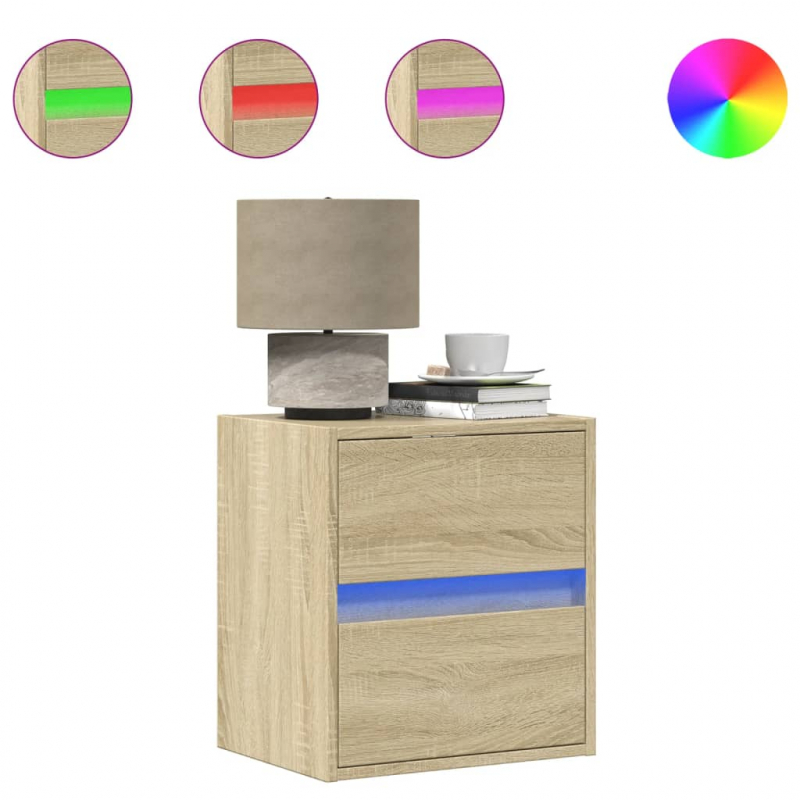 Wand-Nachttisch mit LED-Leuchten Sonoma-Eiche