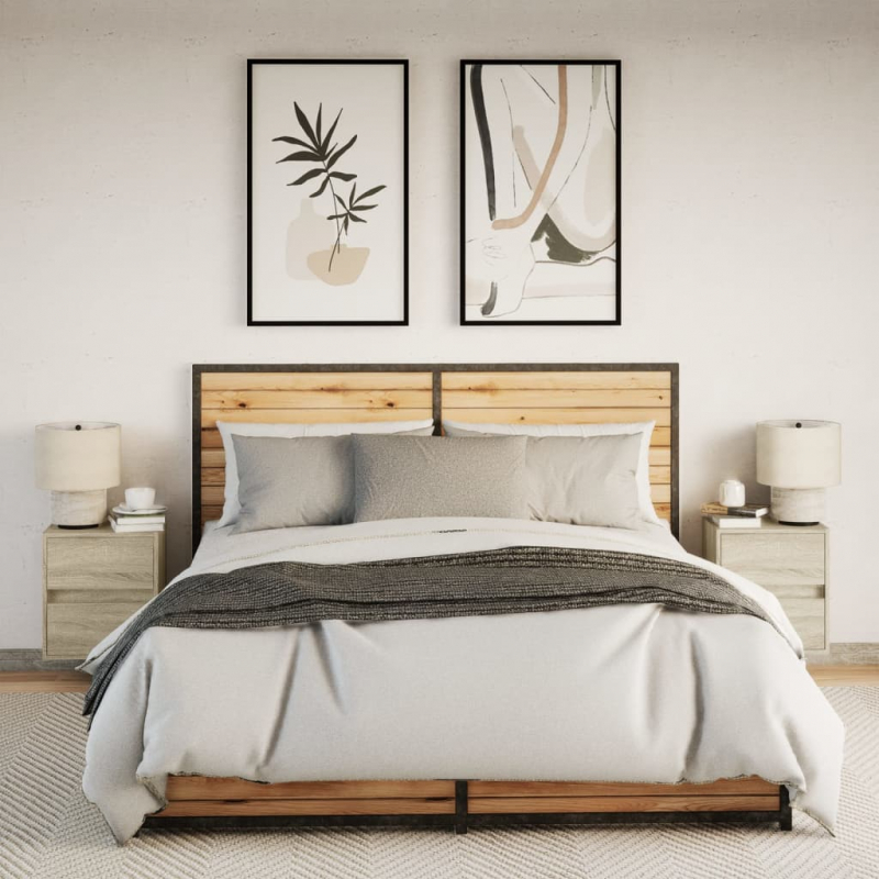 Wand-Nachttische mit LED-Leuchten 2 Stk. Sonoma-Eiche