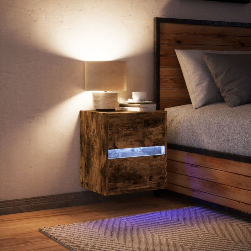 Wand-Nachttisch mit LED-Leuchten Räuchereiche