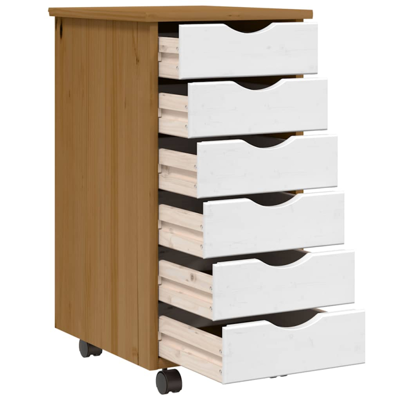 Rollschrank mit Schubladen MOSS Honigbraun Massivholz Kiefer