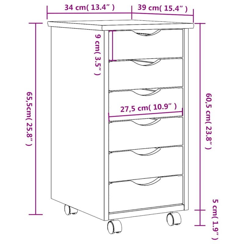 Rollschrank mit Schubladen MOSS Honigbraun Massivholz Kiefer