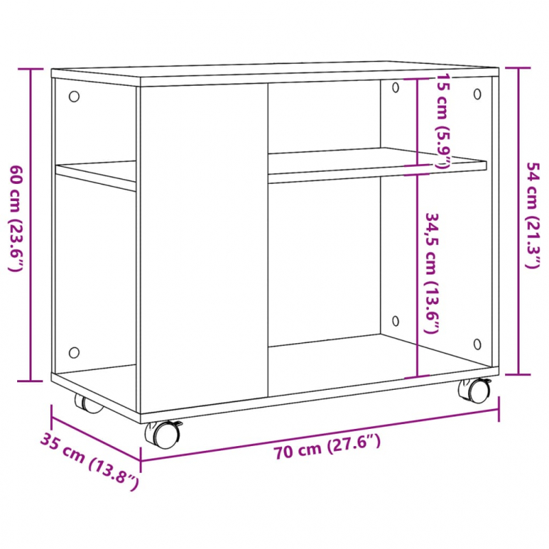 Beistelltisch mit Rollen Schwarz 70x35x60 cm Holzwerkstoff