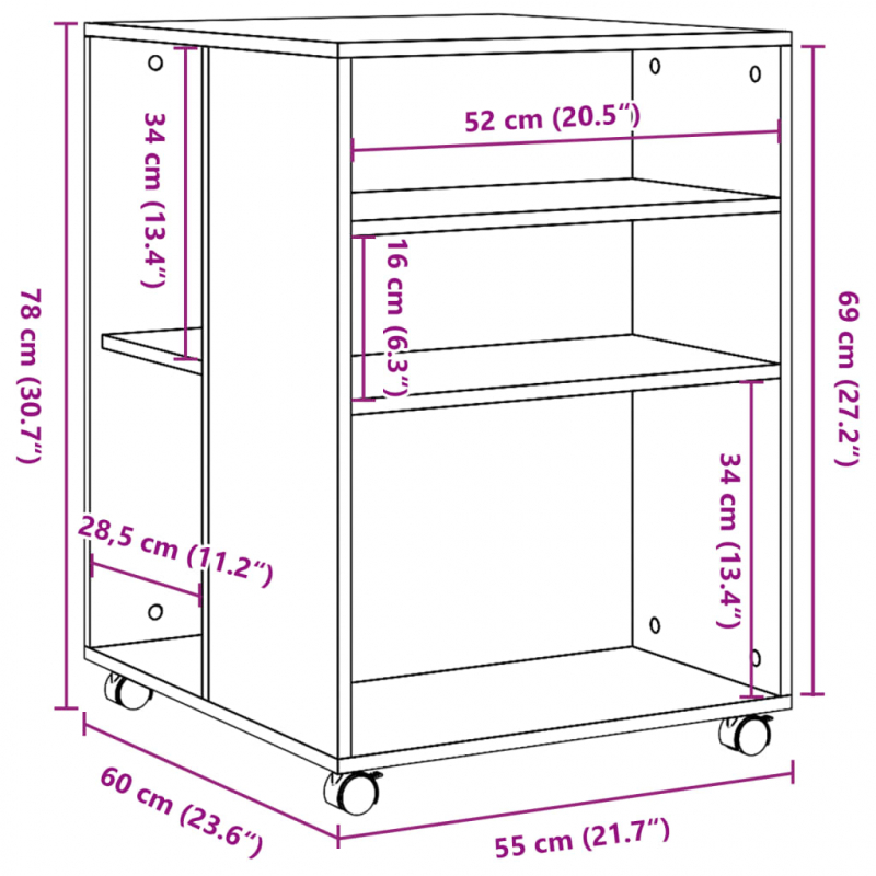 Beistelltisch mit Rollen Altholz-Optik 55x60x78cm Holzwerkstoff