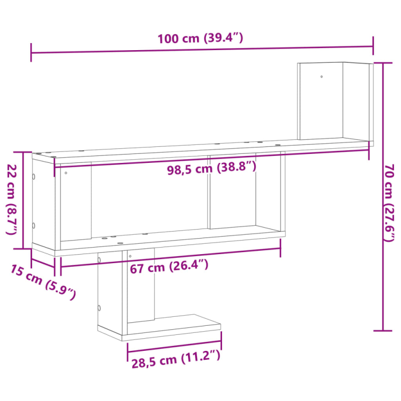 Wandregal Artisan-Eiche 100x15x70 cm Holzwerkstoff