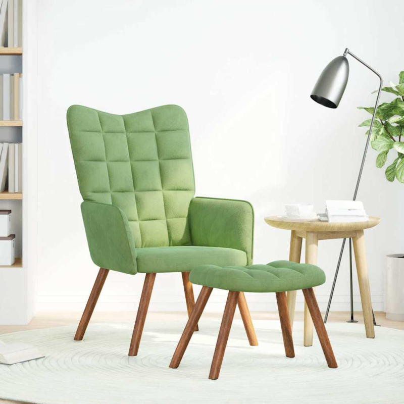 Relaxsessel mit Hocker Hellgrün Samt