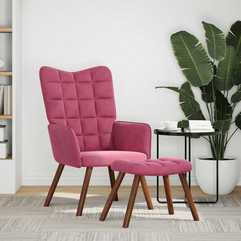 Relaxsessel mit Hocker Weinrot Samt