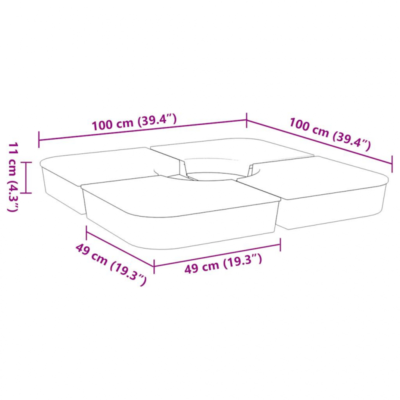 4-tlg. Kreuzfuß-Schirmständer-Set 100 kg PP