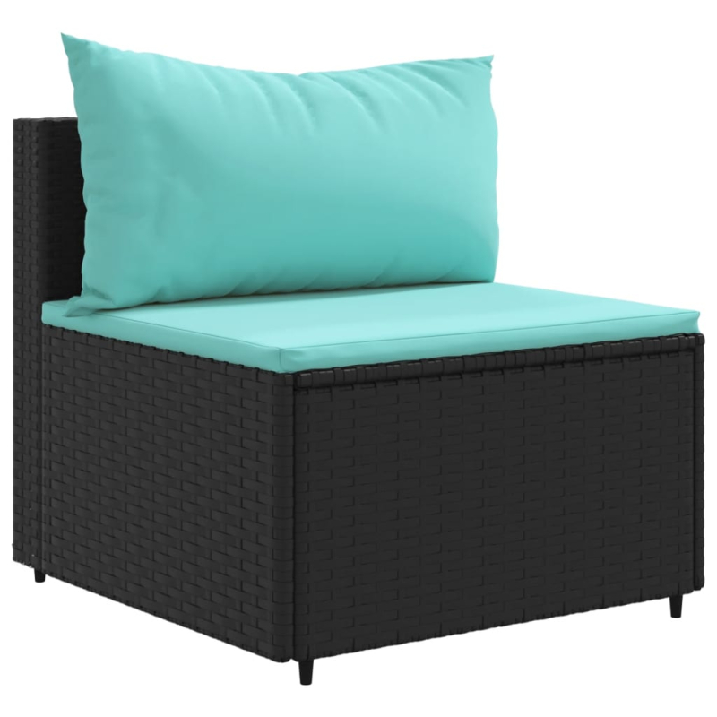 11-tlg. Garten-Sofagarnitur mit Kissen Schwarz Poly Rattan
