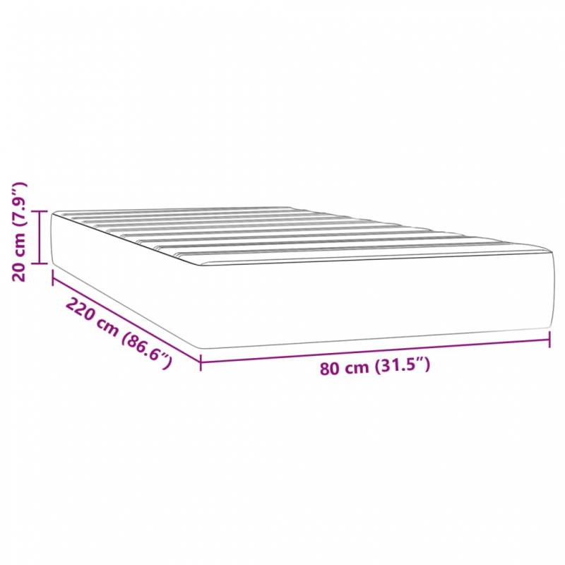 Taschenfederkernmatratze Schwarz 80x220x20 cm Samt
