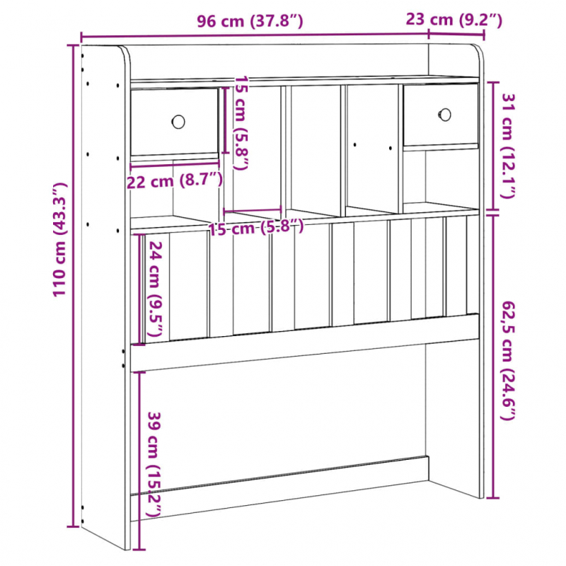 Kopfteil mit Stauraum 90 cm Massivholz Kiefer