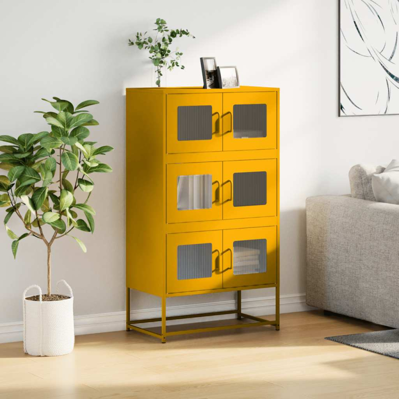 Highboard Senfgelb 68x39x123 cm Stahl