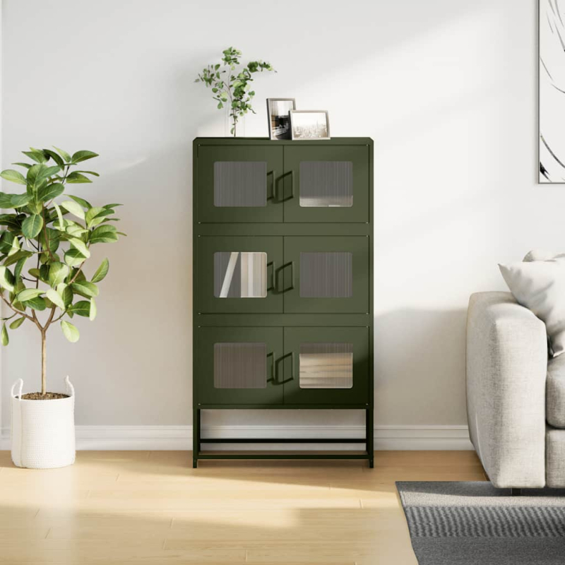Highboard Olivgrün 68x39x123 cm Stahl
