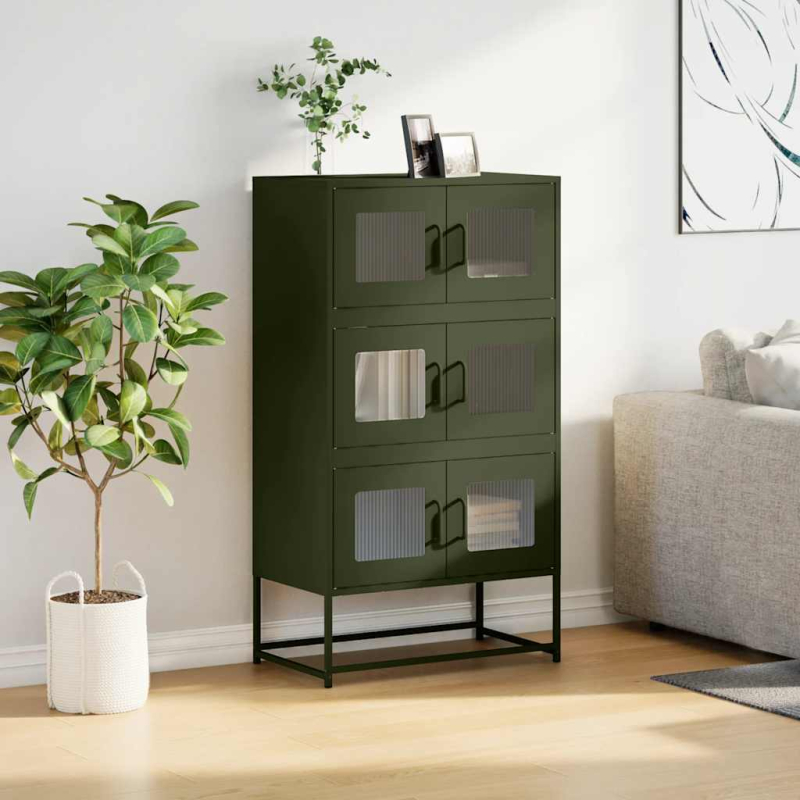 Highboard Olivgrün 68x39x123 cm Stahl