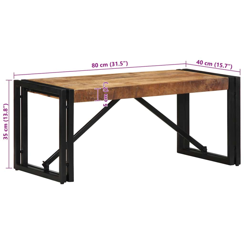Couchtisch 80x40x35 cm Raues Massivholz Mango