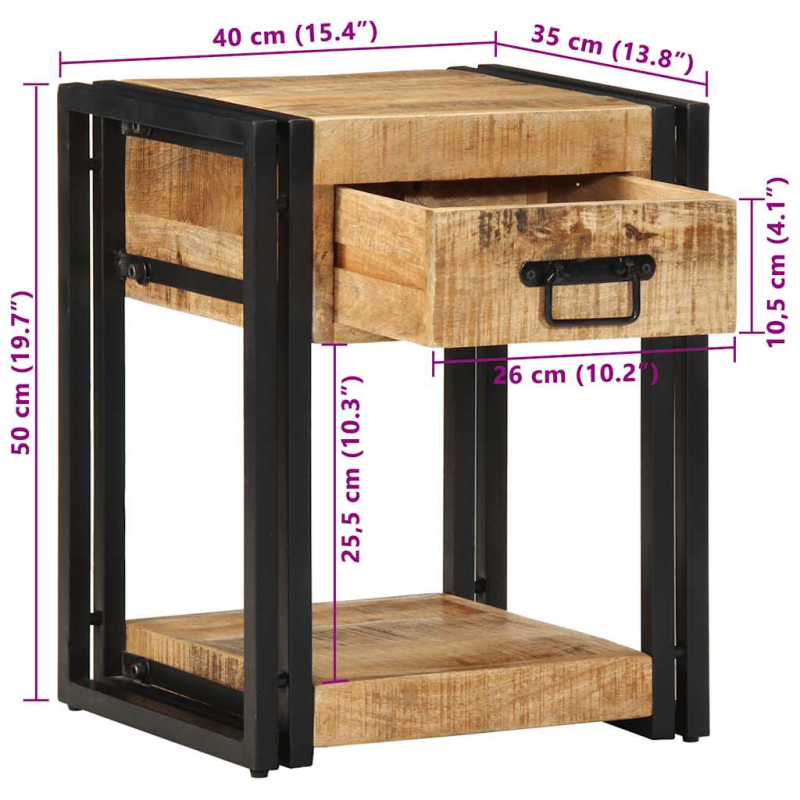 Nachttische 2 Stk. 40x35x50 cm Raues Massivholz Mango