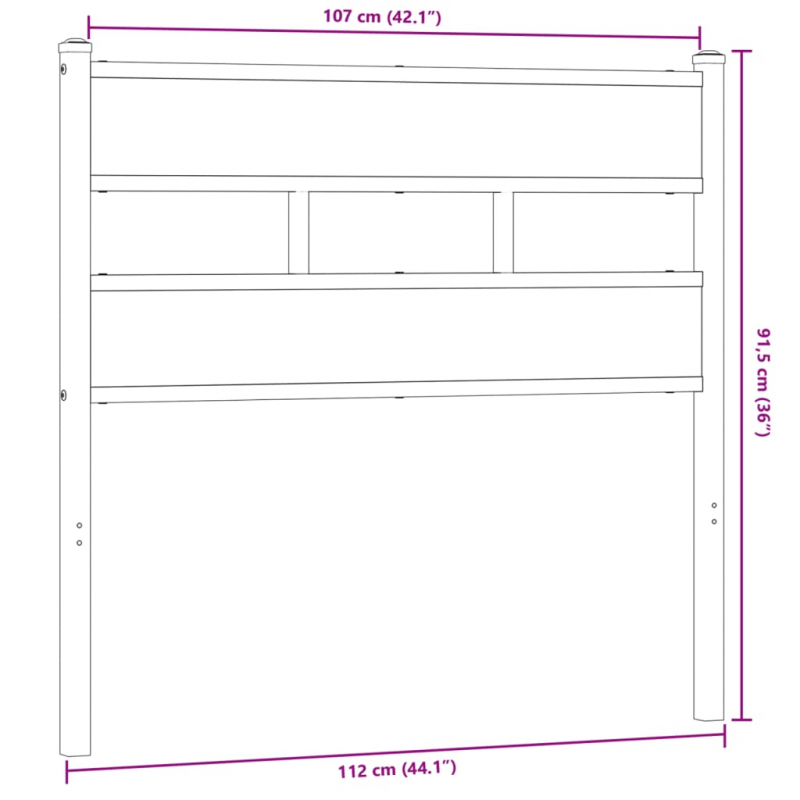 Kopfteil Räuchereiche 107 cm Eisen und Holzwerkstoff