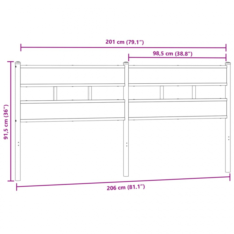 Kopfteil Räuchereiche 200 cm Eisen und Holzwerkstoff