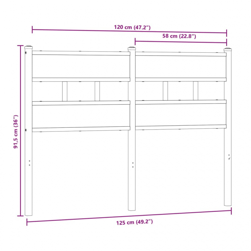 Kopfteil Sonoma-Eiche 120 cm Eisen und Holzwerkstoff