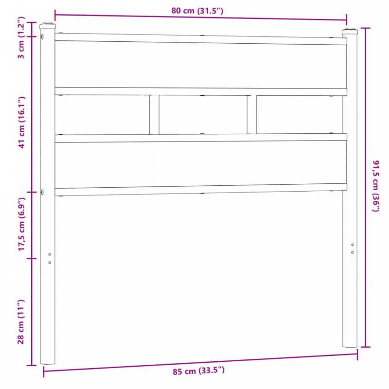 Kopfteil Braun Eichen-Optik 80 cm Stahl und Holzwerkstoff