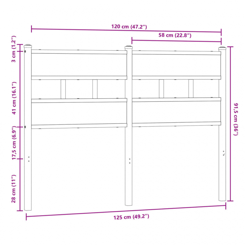 Kopfteil Braun Eichen-Optik 120 cm Stahl und Holzwerkstoff