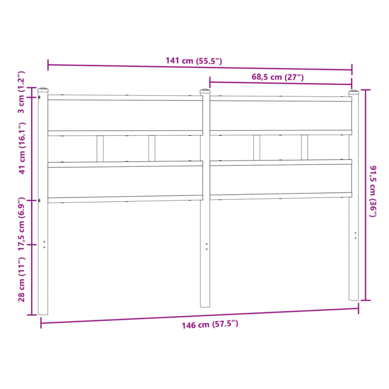 Kopfteil Braun Eichen-Optik 140 cm Stahl und Holzwerkstoff