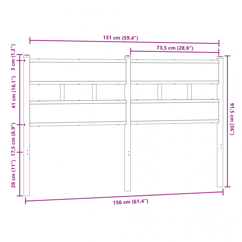 Kopfteil Braun Eichen-Optik 150 cm Stahl und Holzwerkstoff