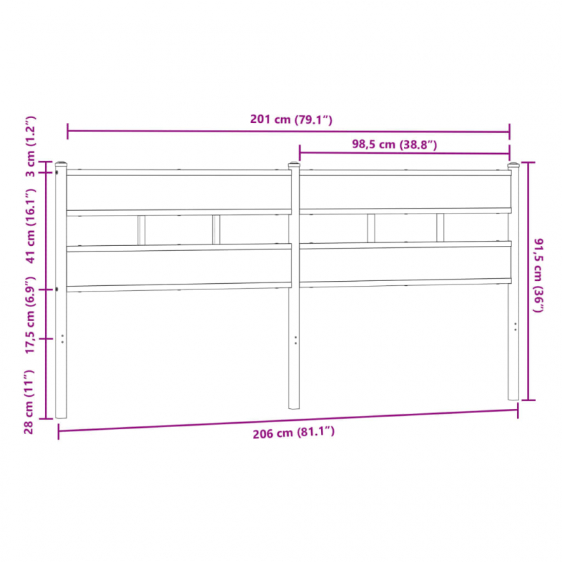 Kopfteil Braun Eichen-Optik 200 cm Stahl und Holzwerkstoff