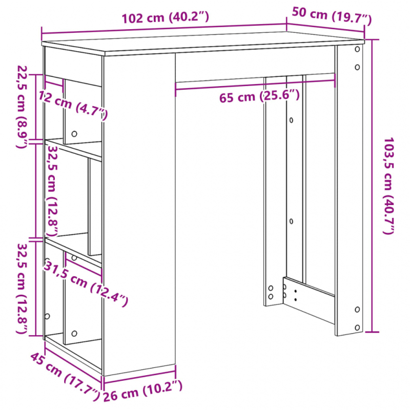 Bartisch mit Regal Altholz-Optik 102x50x103,5 cm Holzwerkstoff