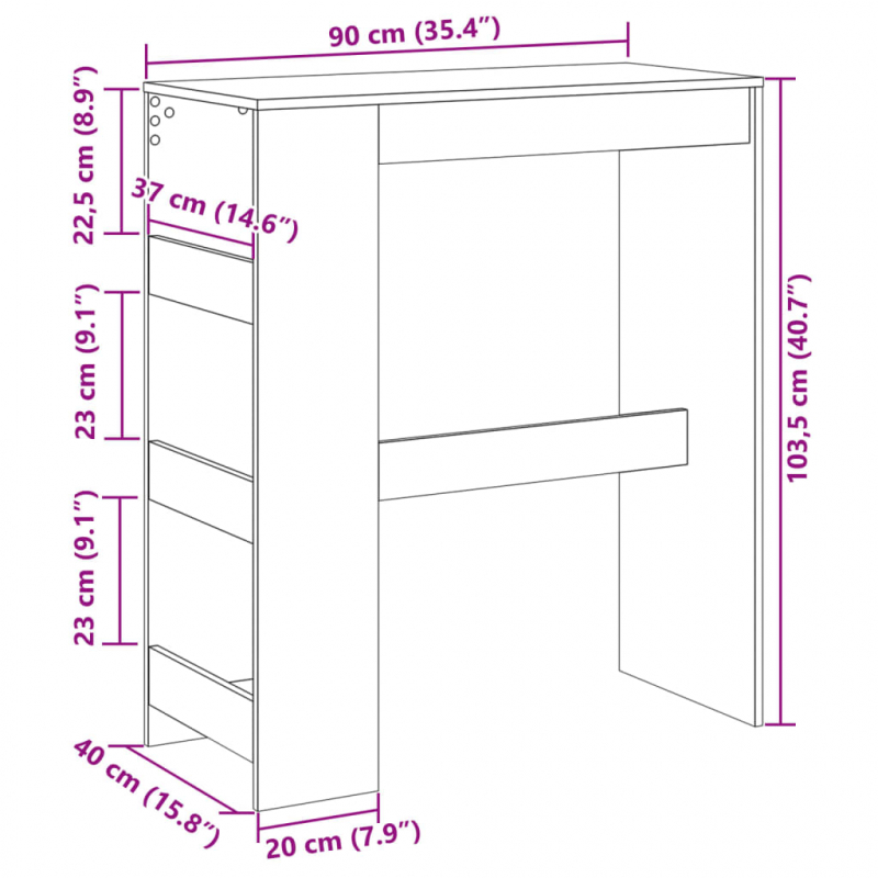 Bartisch mit Regal Artisan-Eiche 90x40x103,5 cm Holzwerkstoff