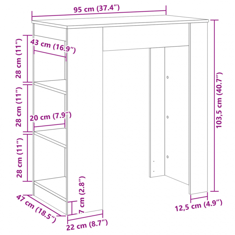 Bartisch mit Regal Grau Sonoma 95x47x103,5 cm Holzwerkstoff