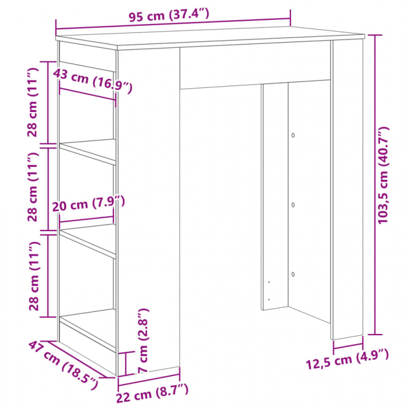 Bartisch mit Regal Artisan-Eiche 95x47x103,5 cm Holzwerkstoff