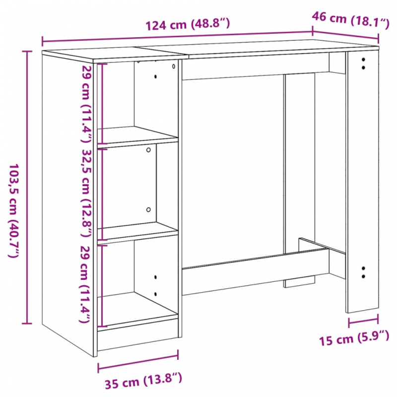 Bartisch mit Regal Braun Eiche 124x46x103,5 cm Holzwerkstoff