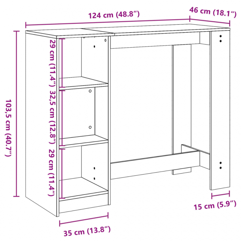 Bartisch mit Regal Altholz-Optik 124x46x103,5 cm Holzwerkstoff