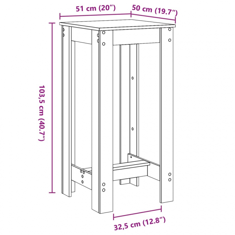 Bartisch Schwarz 51x50x103,5 cm Holzwerkstoff