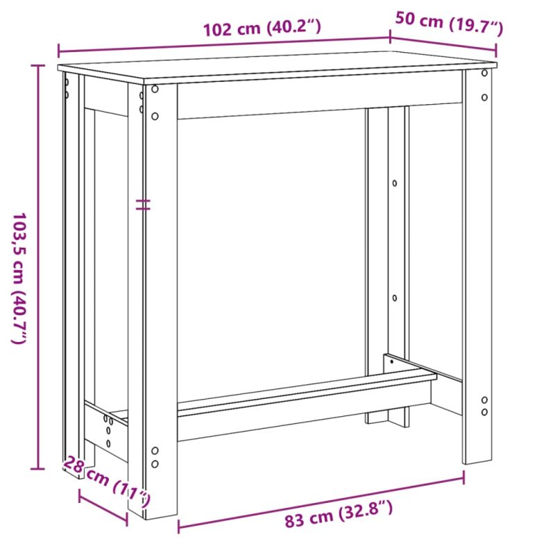 Bartisch Artisan-Eiche 102x50x103,5 cm Holzwerkstoff