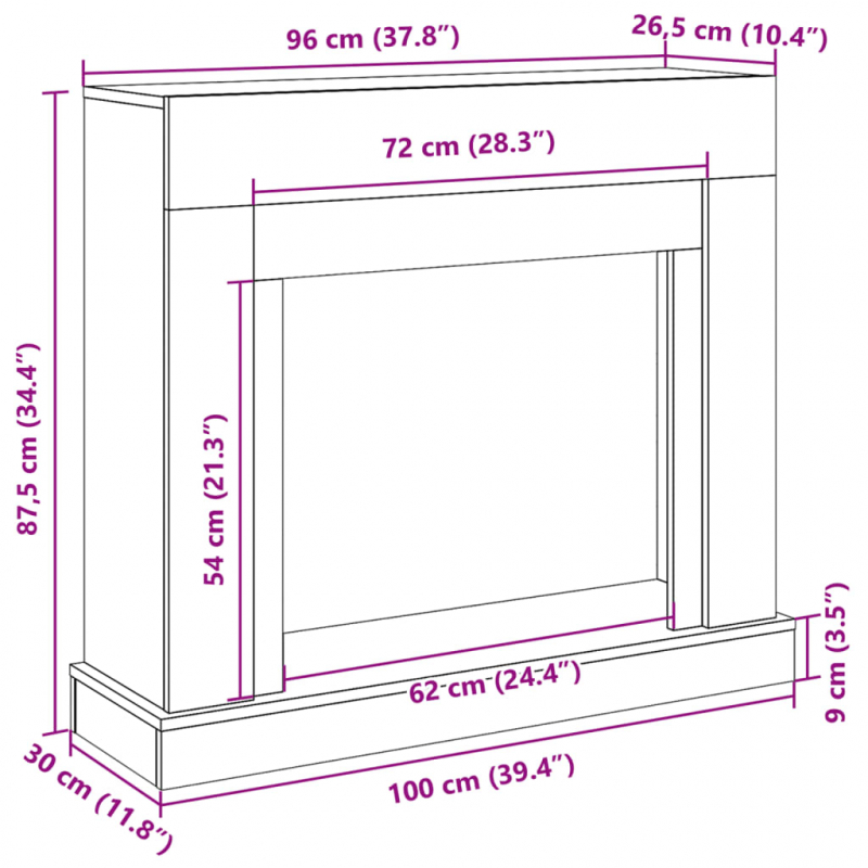 Kaminumrandung Weiß 100x30x87,5 cm Holzwerkstoff