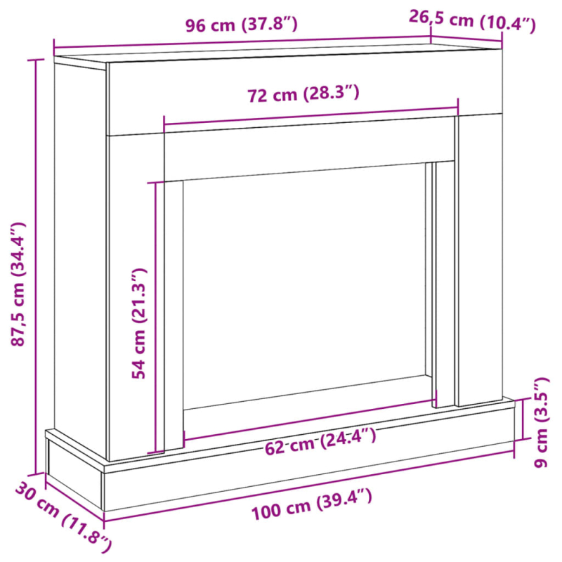 Kaminumrandung Betongrau 100x30x87,5 cm Holzwerkstoff