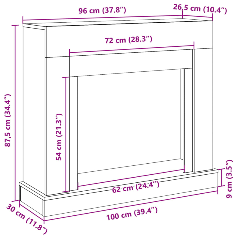 Kaminumrandung Grau Sonoma 100x30x87,5 cm Holzwerkstoff