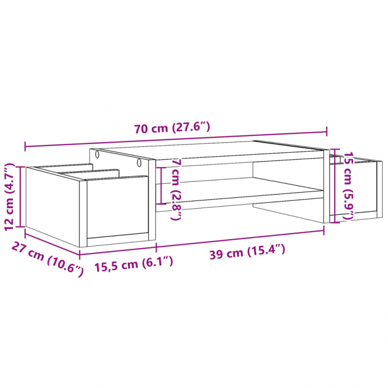 Monitorständer mit Stauraum Sonoma-Eiche 70x27x15 Holzwerkstoff