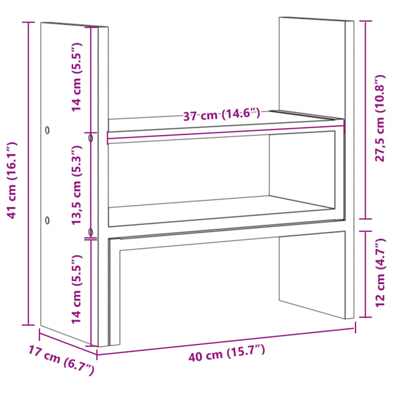 Schreibtisch-Organizer Verstellbar Altholz-Optik 40x17x41 cm