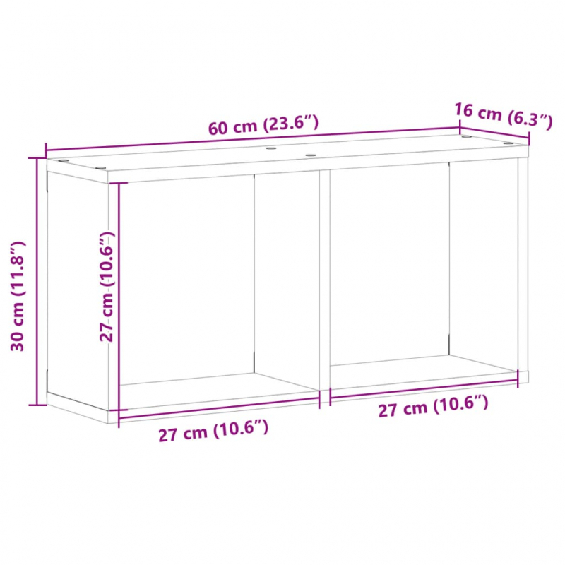 Wandschrank 60x16x30 cm Grau Sonoma Holzwerkstoff
