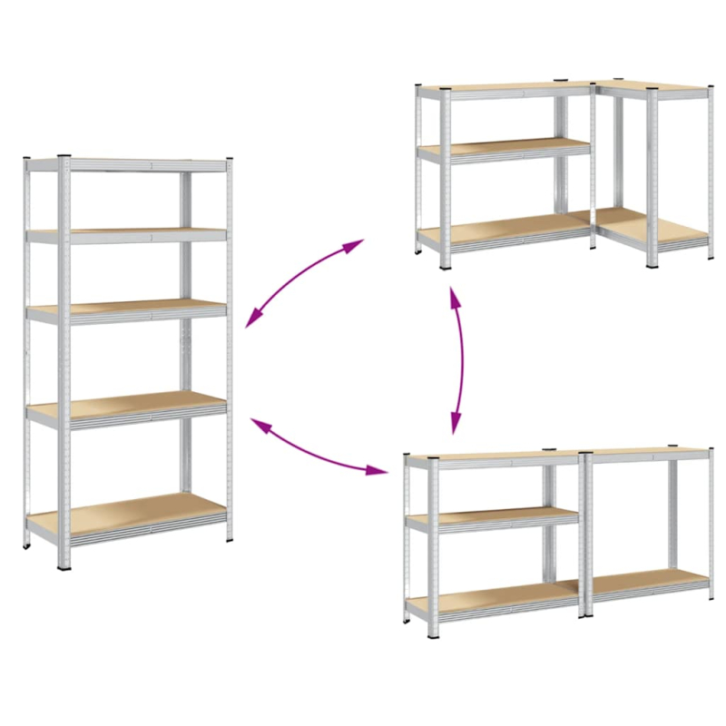 Lagerregale mit 5 Böden 2 Stk. Silbern Stahl & Holzwerkstoff